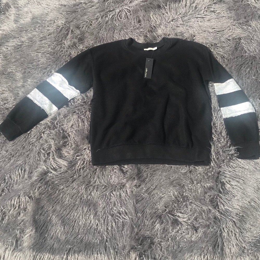 Chloe & Katie Black Sweatshirt with Silver Stripes Metallic Stripe Detail Small